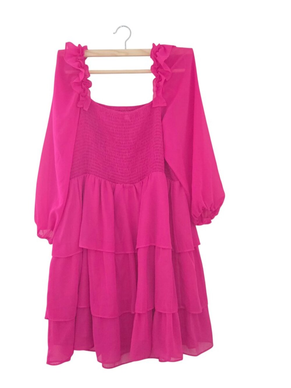 Hot Pink Smocked Ruffle Mini Dress | Romantic Cottagecore Style - Picture 4 of 11